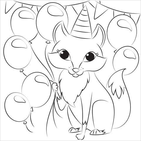 Foxs Birthday Coloring Page